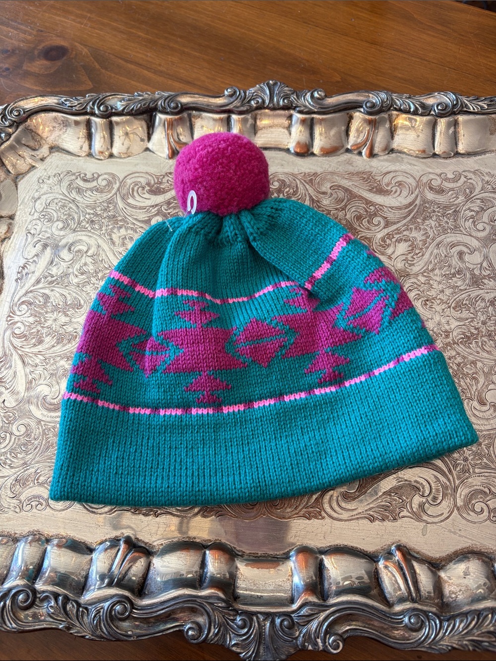 Vintage Serac NWOT Nordic Fair Isle Wool Pom Pom Ski Beanie Hat